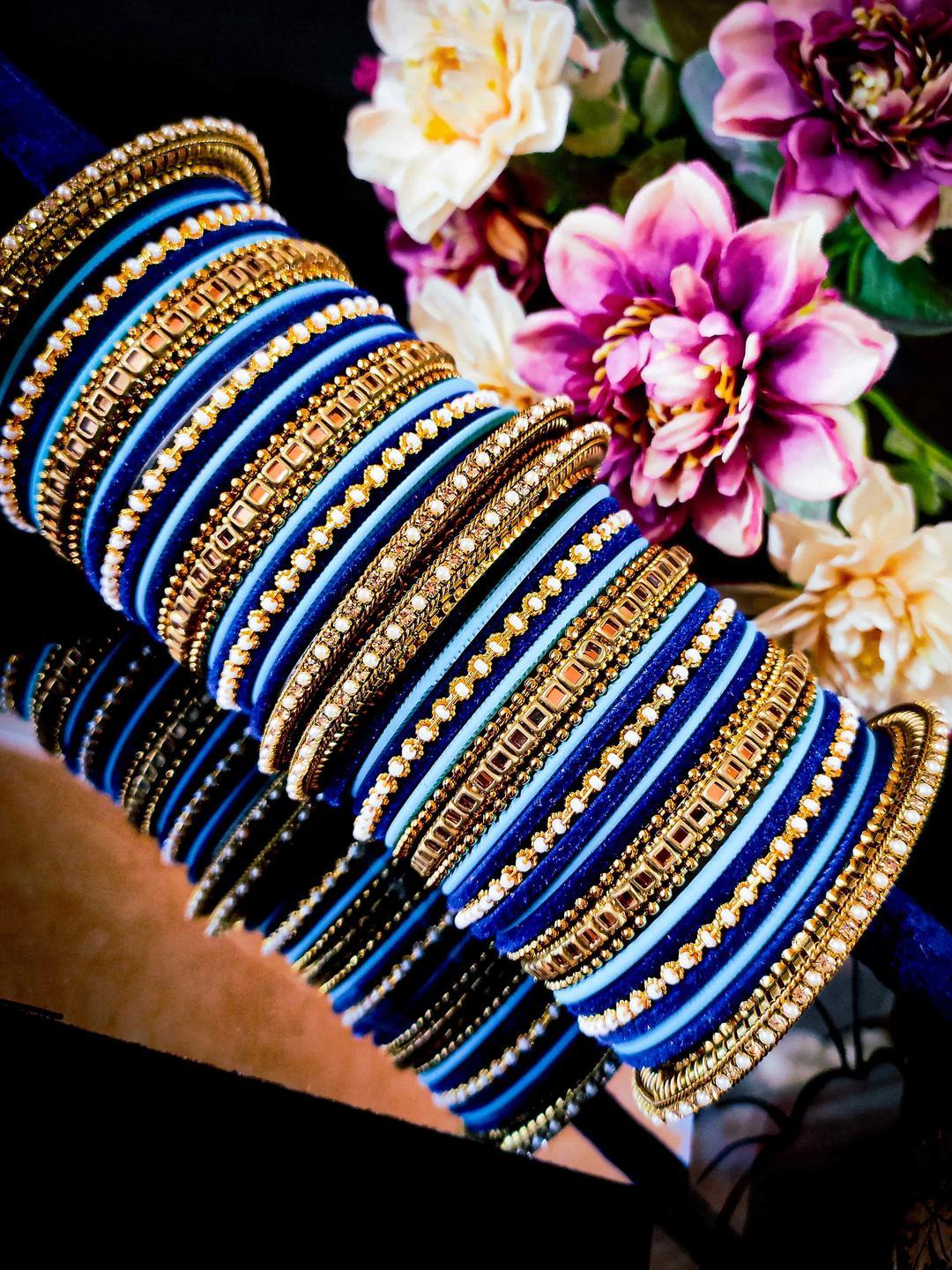 Buy Amika Women Blue And Gold Metal Bangles -  - Accessories for Women