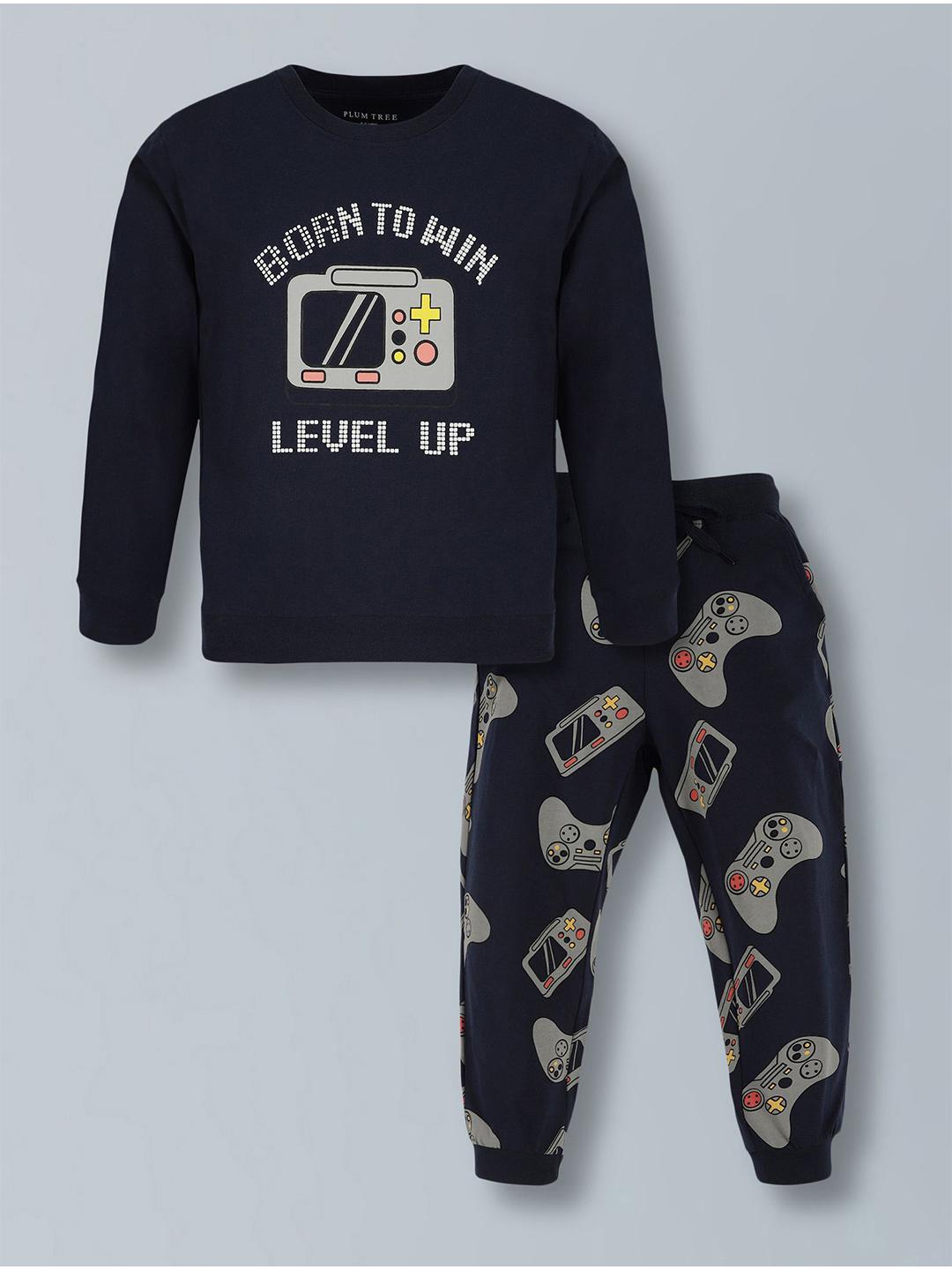 Buy PLUM TREE Boys Pure Cotton Printed Full Sleeve T Shirt & Jogger Clothing Set -  - Apparel for Boys