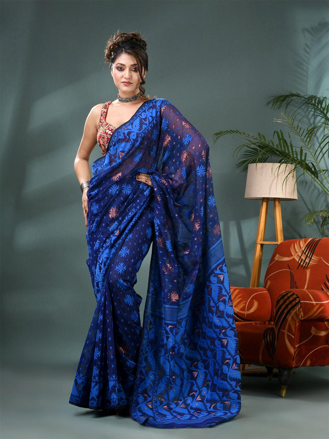 Buy DESH BIDESH Ethnic Motifs Woven Design Zari Jamdani Saree - Sarees ...