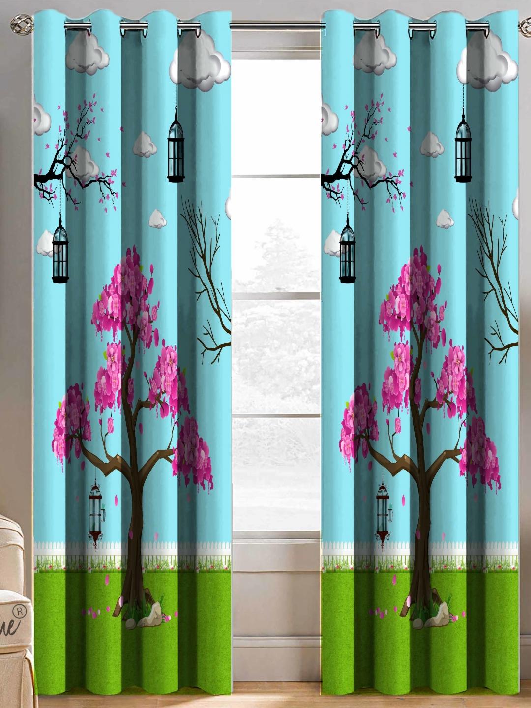 Buy BELLA TRUE Blue & Pink 2 Pieces Printed Window Curtains - Curtains ...