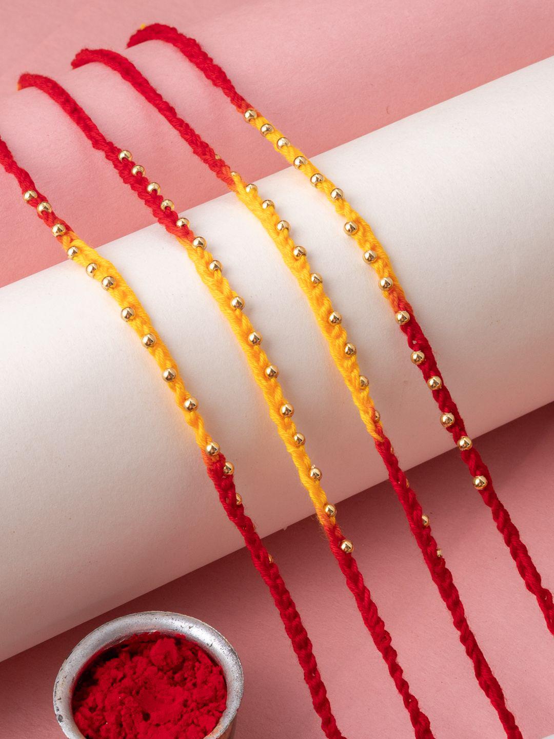 Buy PANASH Set Of 4 Artificial Beaded Thread Rakhis With Roli Chawal ...