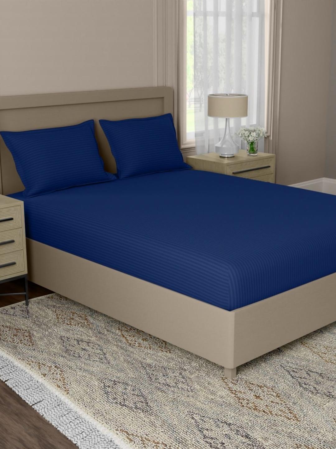Buy Home Expressions Blue Striped Satin 210 TC King Bedsheet Set  4.572m X 5.0292m -  - Home for Unisex