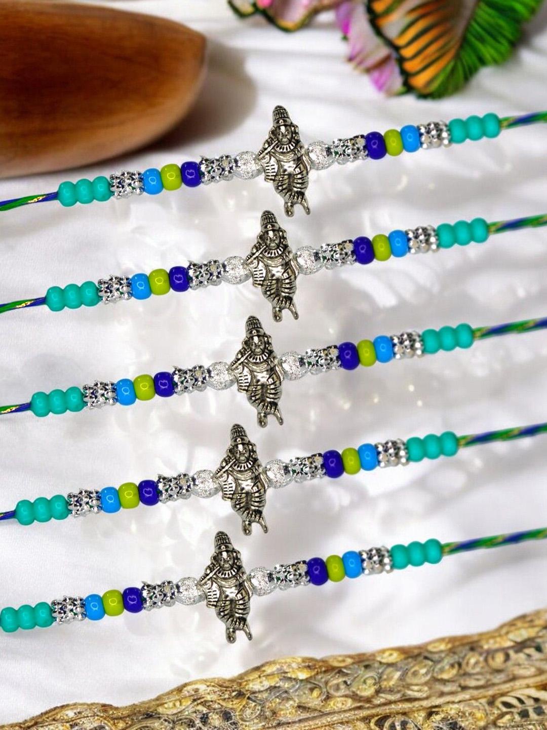 Buy MISHAV Set Of 5 Artificial Beaded Thread Rakhis With Roli Chawal ...