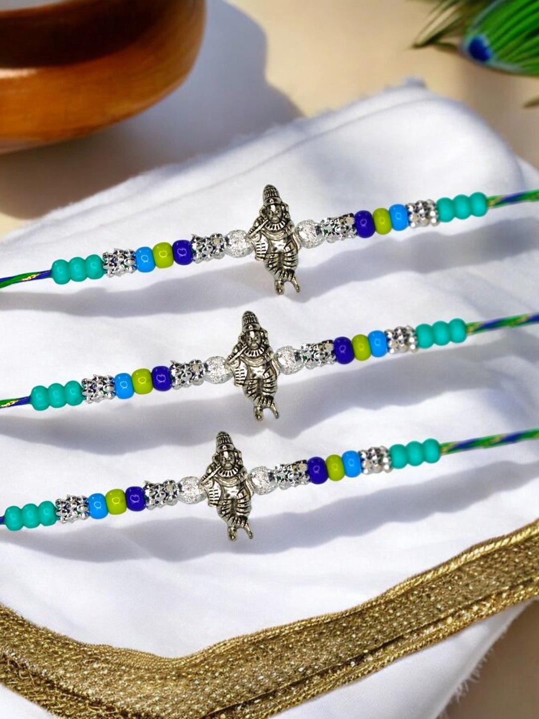 Buy MISHAV Set Of 3 Artificial Beaded Thread Rakhis With Roli Chawal ...