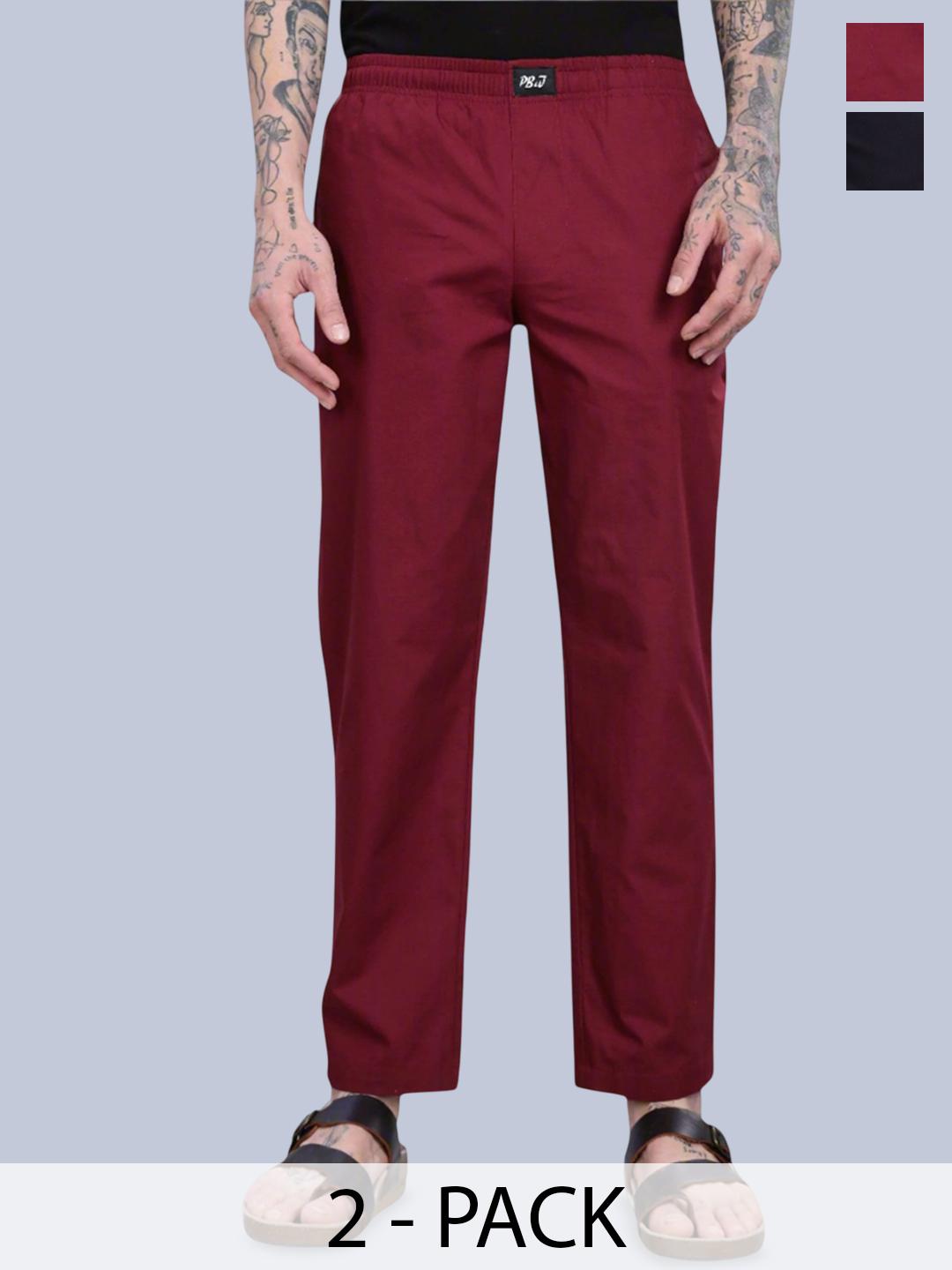 Buy PB & J Pack Of 2 Cotton Mid Rise Straight Lounge Pants - - Apparel for Men