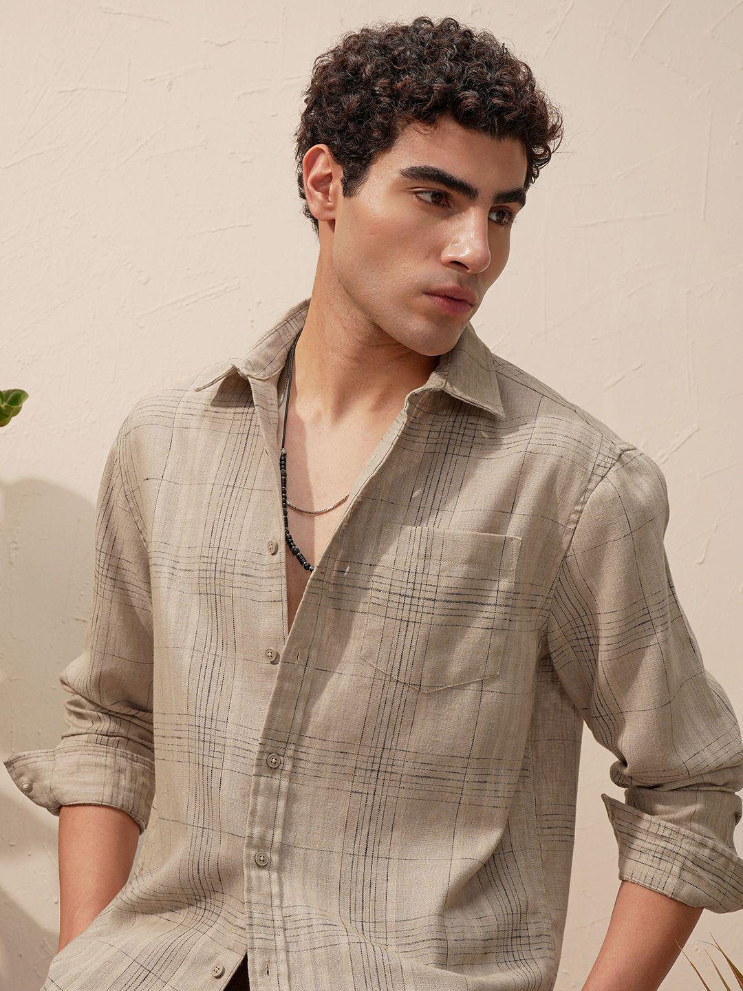 HIGHLANDER Checked Cutaway Collar Relaxed Fit Casual Shirt
