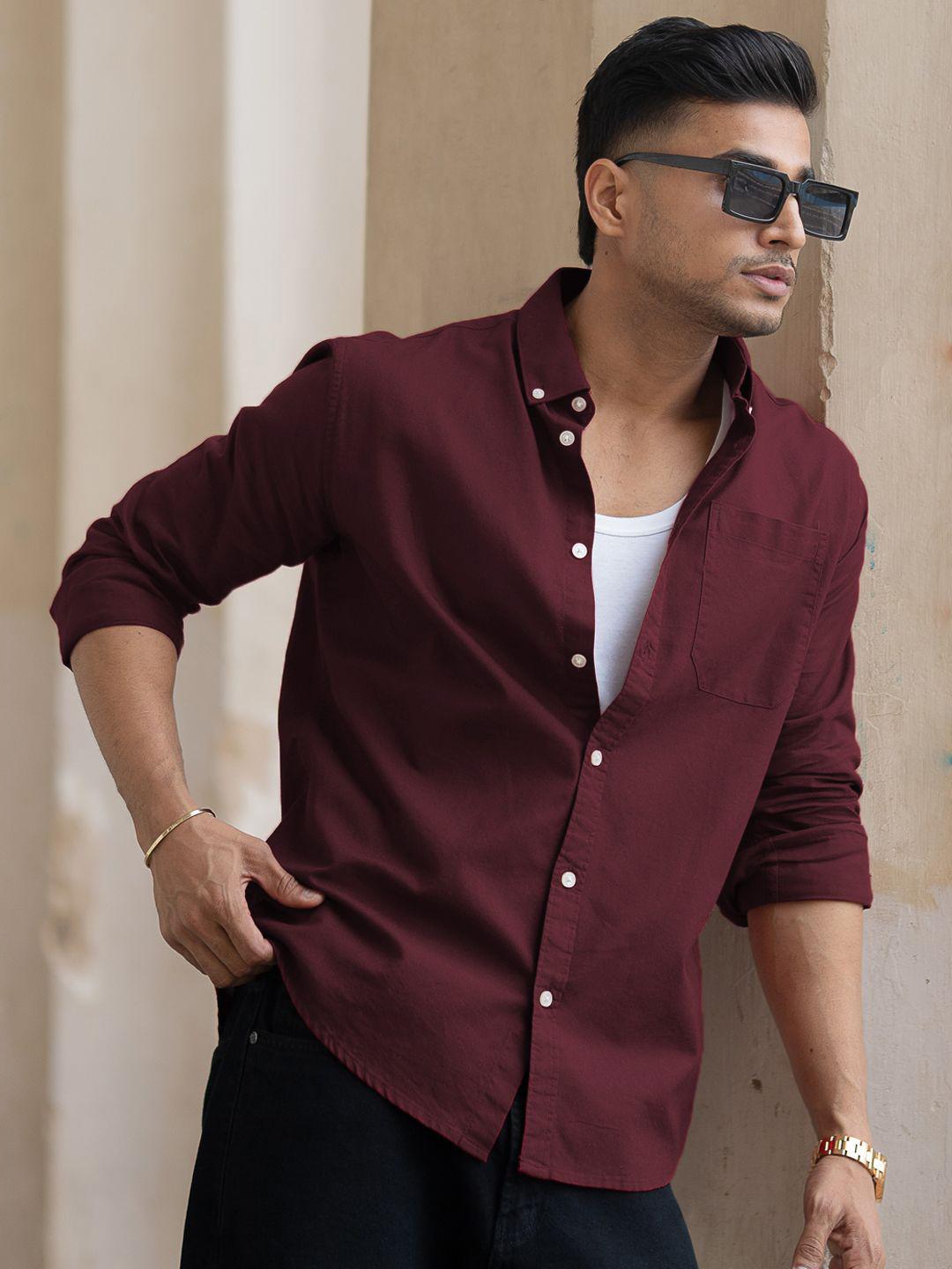 Powerlook Men Solid Button-Down Collar Pure Cotton Casual Shirt