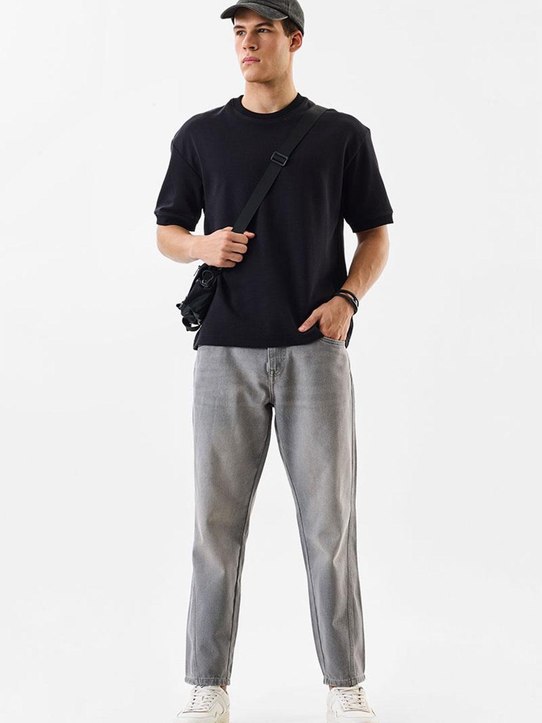 Snitch Men Cotton Grey Mid-Rise Baggy Jeans