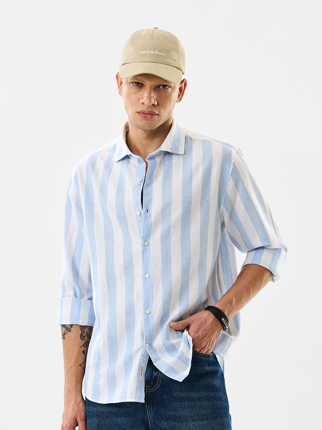 Snitch Vertical Striped Long Sleeves Cotton Linen Shirt