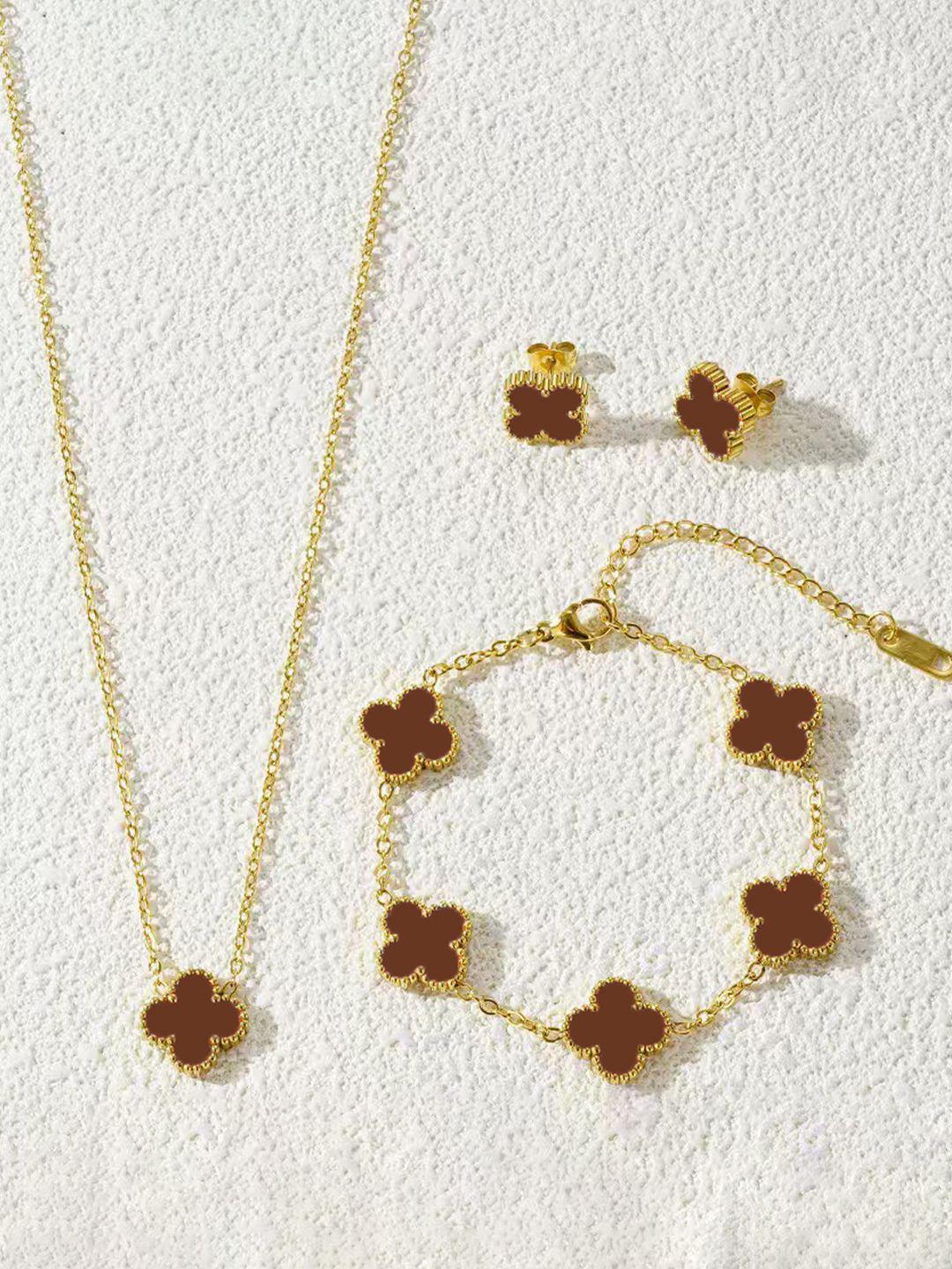 Buy Jewels Galaxy Gold Plated Stainless Steel Clover Jewellery Set -  - Accessories for Women