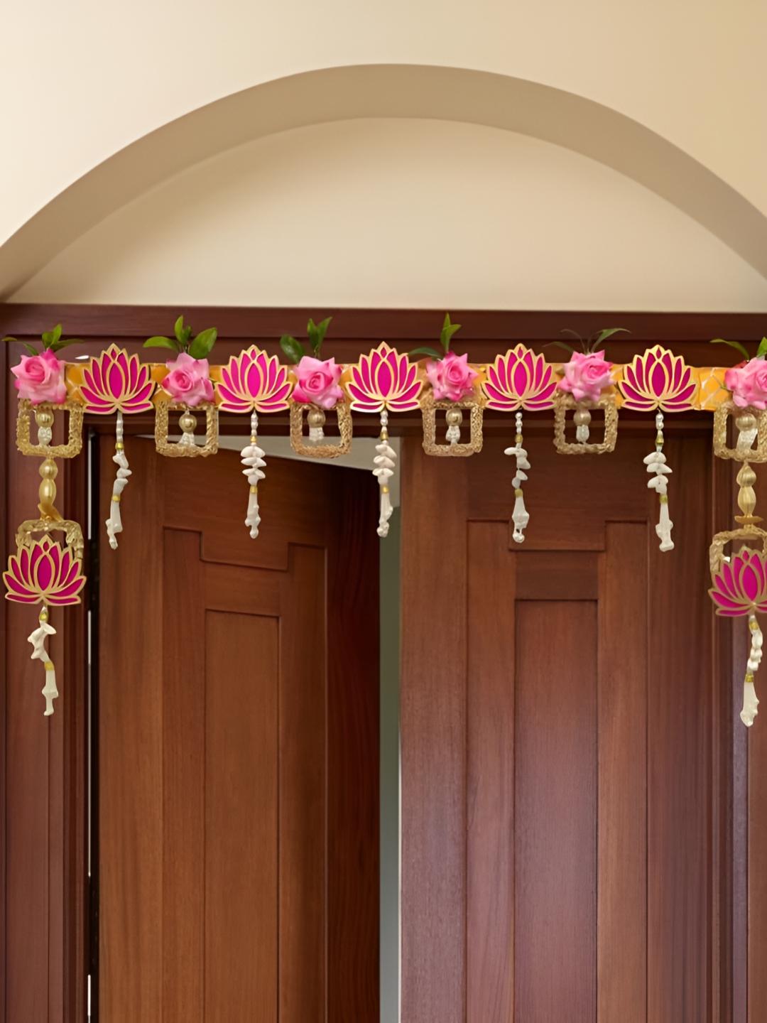 Buy RR Crafts Pink & Yellow Flower Hanging Thoran - Festive Decor for ...