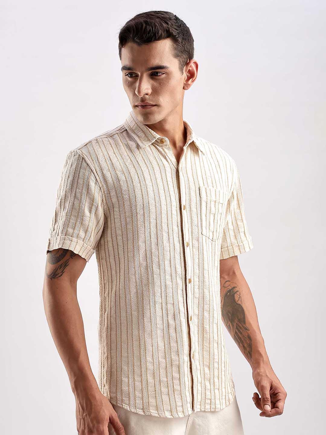 HERE&NOW Men Opaque Striped Casual Shirt