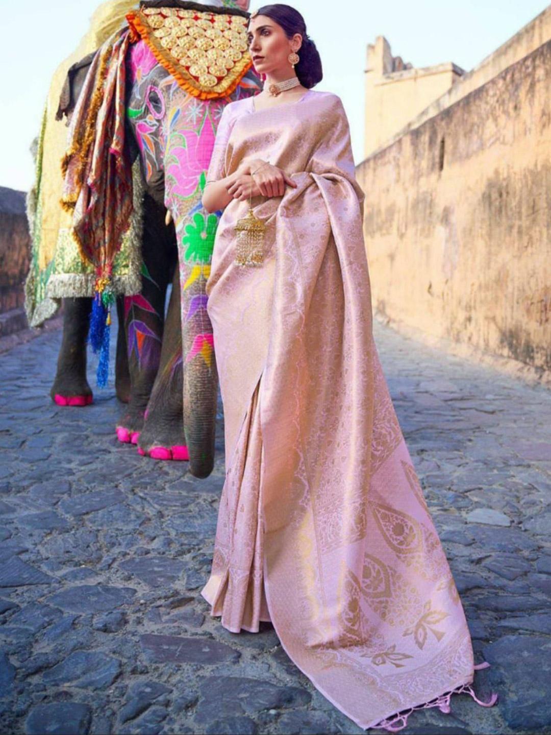 Women's Kanjeevaram Silk Mauve Printed Designer Saree With Blouse Piece main image 1