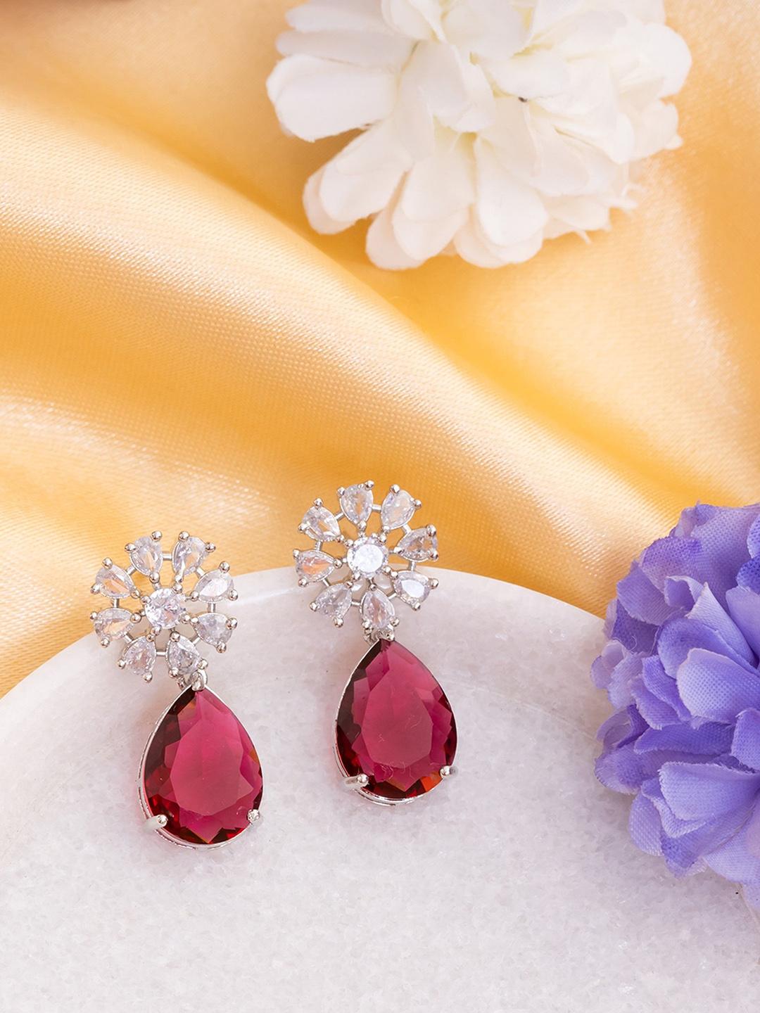 Buy Manikya Rhodium Plated American Diamond Studded Teardrop Shaped Drop Earrings -  - Accessories for Women