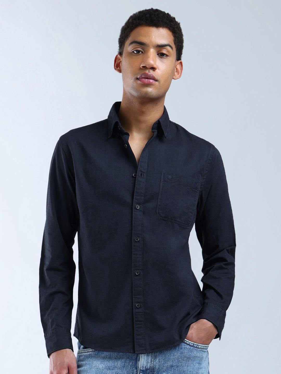 Flying Machine Men Slim Fit Button-Down Collar Solid Cotton Casual Shirt