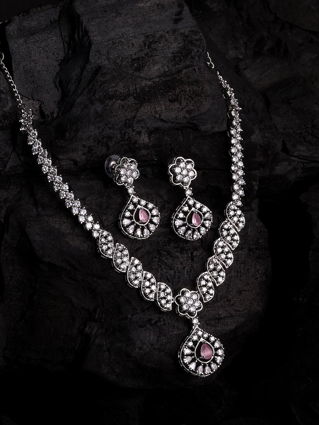Buy ASMITTA JEWELLERY Rhodium Plated Cubic Zirconia & American Diamond Studded Jewellery Set -  - Accessories for Women