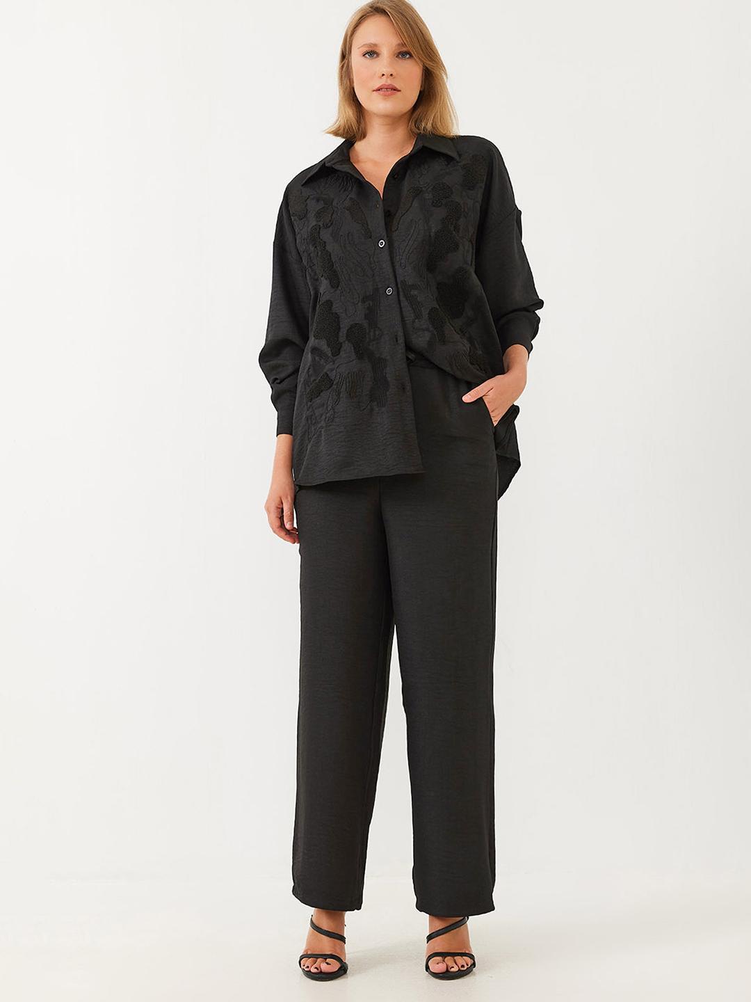 Buy BIANCO LUCCI Self Design Long Sleeves Pure Cotton Shirt With Trouser - - Apparel for Women