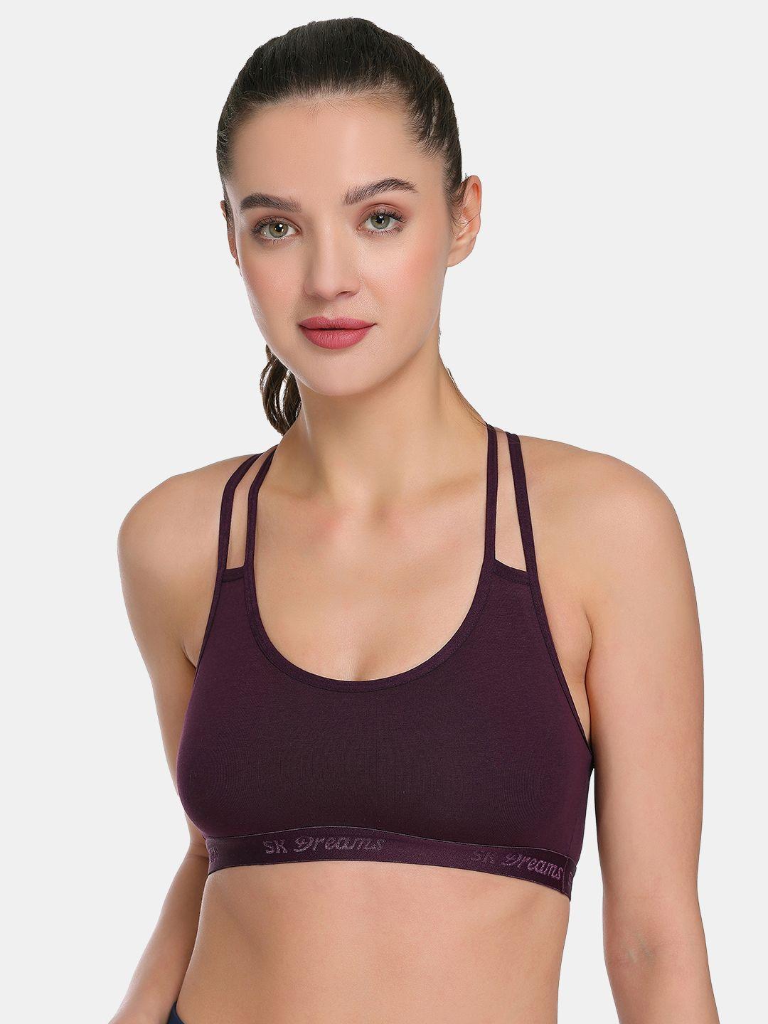 Buy SKDREAMS Wine Cotton Spandex Wireless Non Padded Seamless Racerback Sports Bra For Women -  - Apparel for Women
