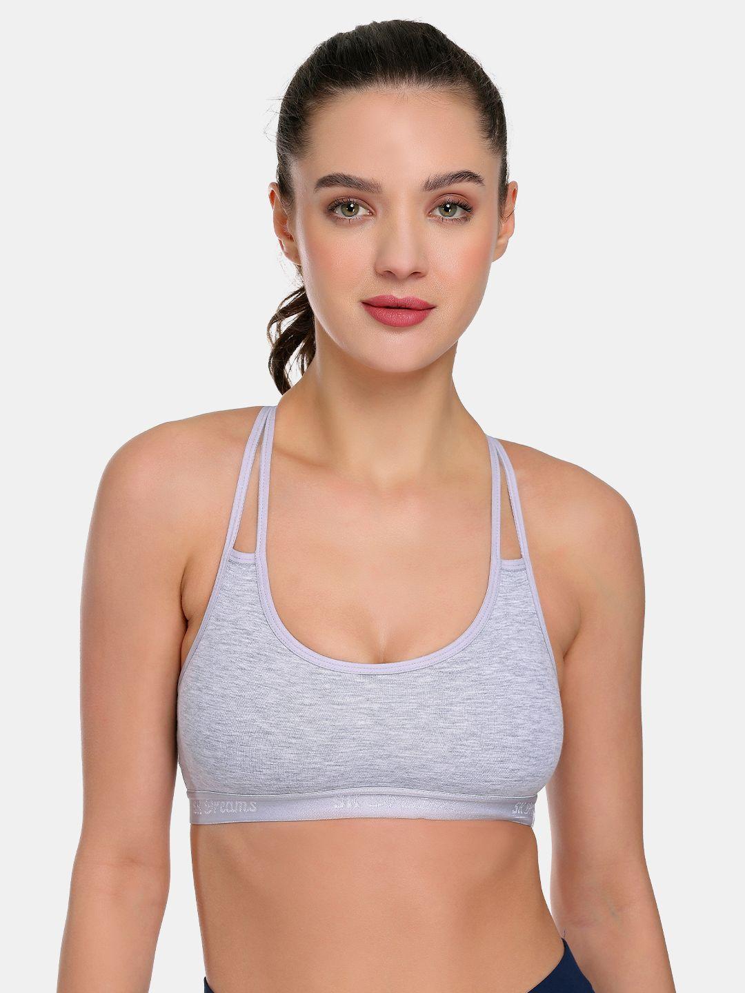 Buy SKDREAMS Grey Cotton Spandex Wireless Non Padded Seamless Racerback Sports Bra For Women -  - Apparel for Women