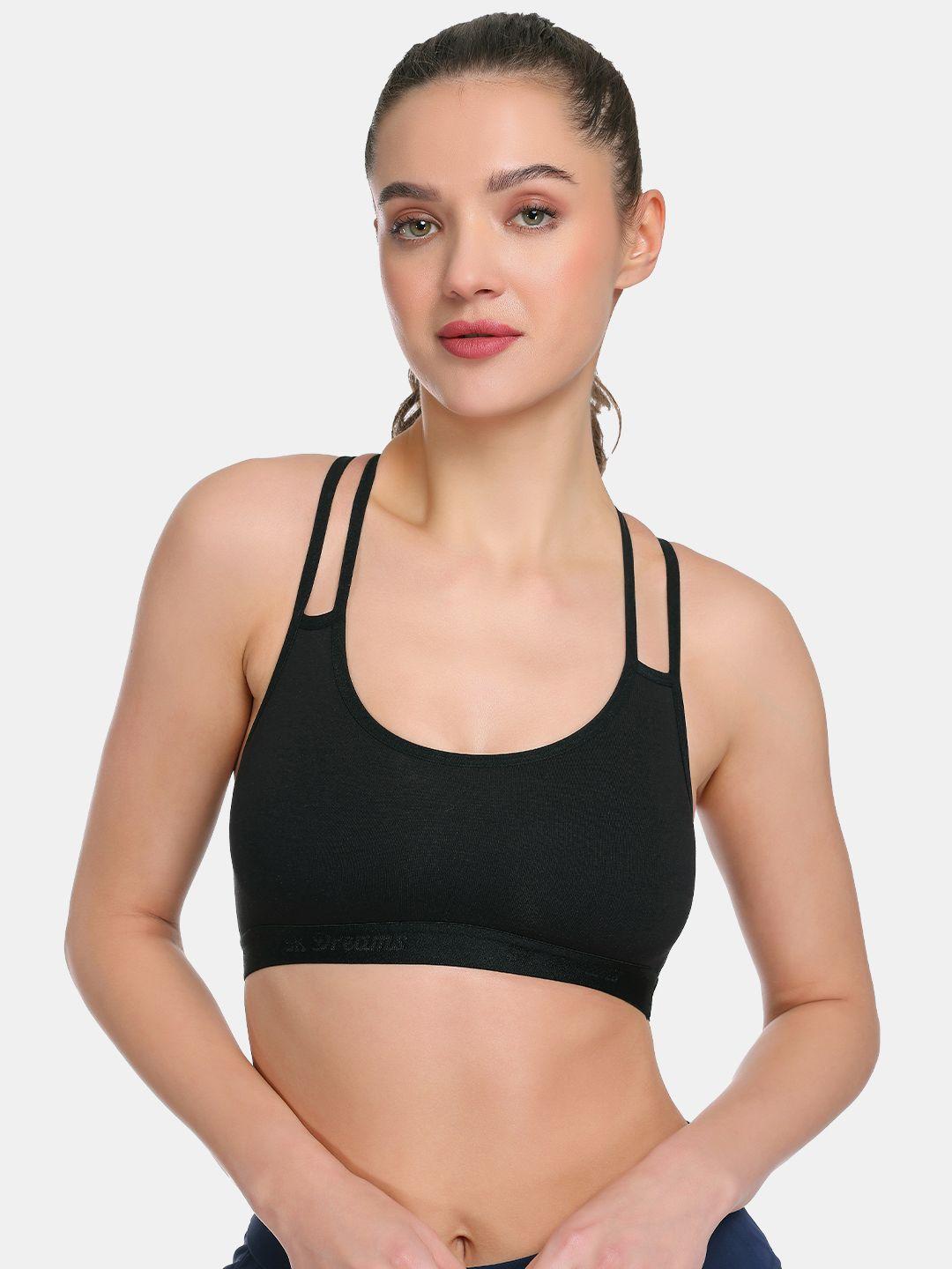 Buy SKDREAMS Black Cotton Spandex Wireless Non Padded Seamless Racerback Sports Bra For Women -  - Apparel for Women