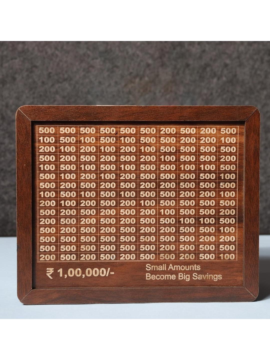 Buy ADKD 100000 Rupees Savings Money Box Piggy Bank Brown Wood Natural ...