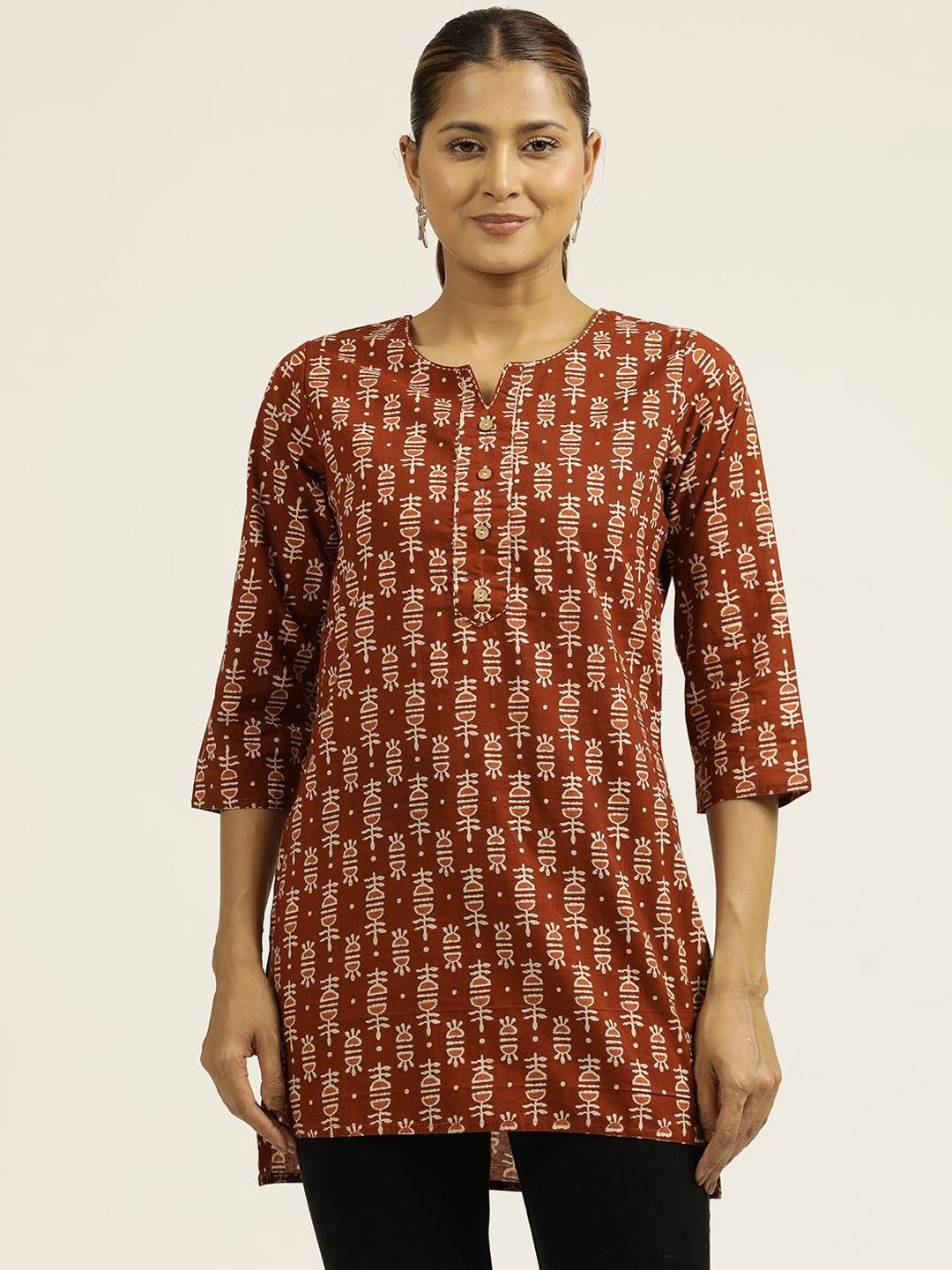 Buy Jaipur Kurti Abstract Printed Notch Neck Kurti - Kurtis for Women ...