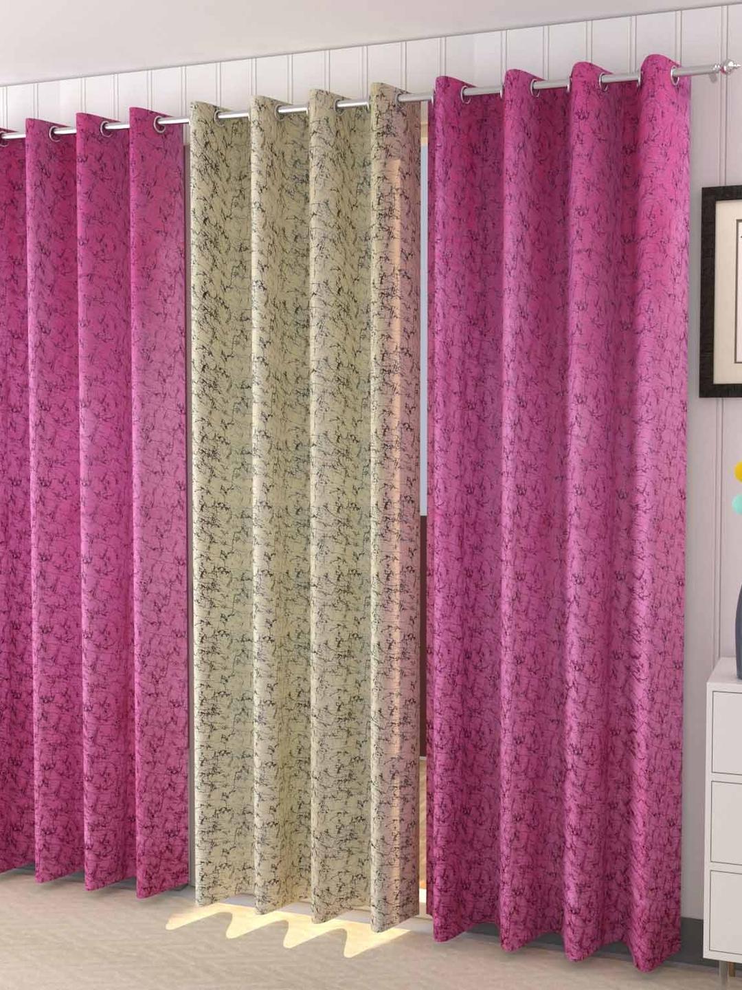 Buy Galaxy Home Decor Pink And Yellow 3 Pieces Abstract Printed Long Door Curtains - - Home for Unisex