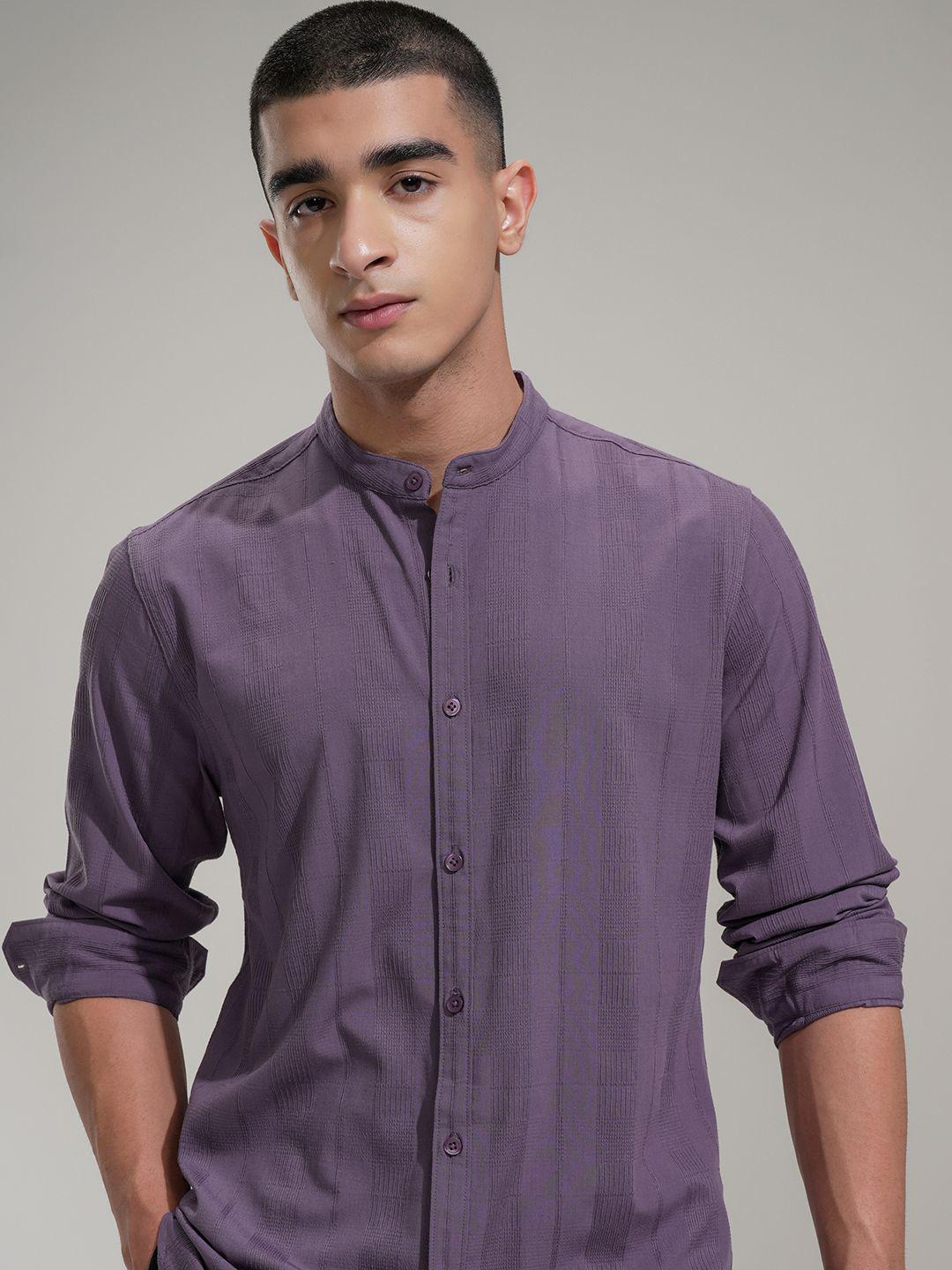 HIGHLANDER Men Comfort Fit Band Collar Textured Casual Shirt