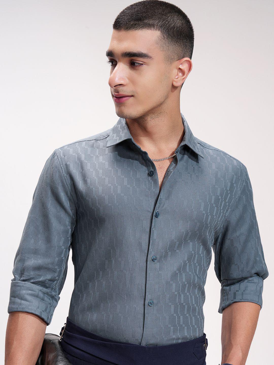 HIGHLANDER Men Comfort Fit Spread Collar Textured Cotton Casual Shirt