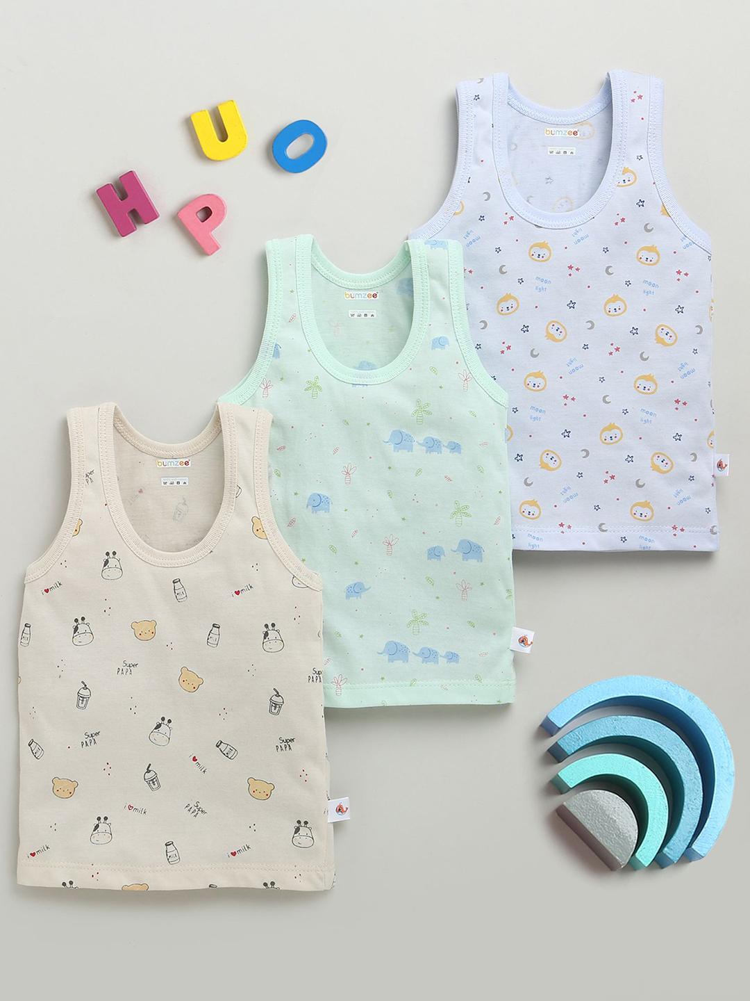 Buy BUMZEE Infant Boys Pack Of 3 Printed Cotton Basic Vests -  - Apparel for Boys
