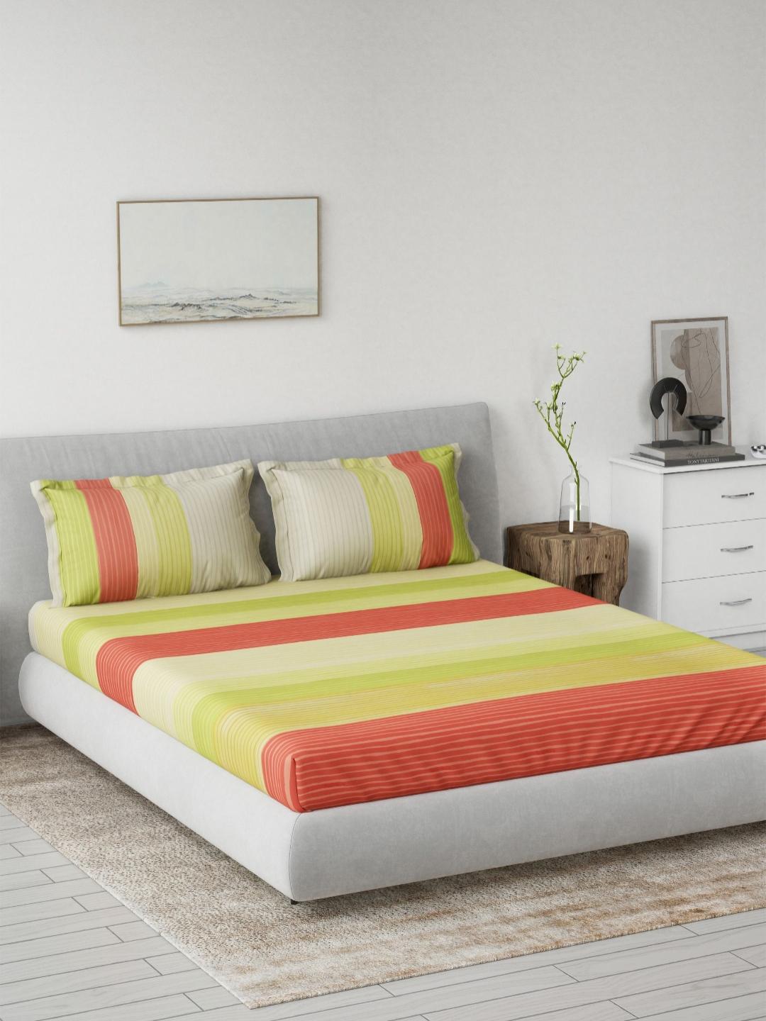 Buy DDecor Primary Collection Stripes Pure Cotton 145TC King Bedsheet With 2 Pillow Covers -  - Home for Unisex