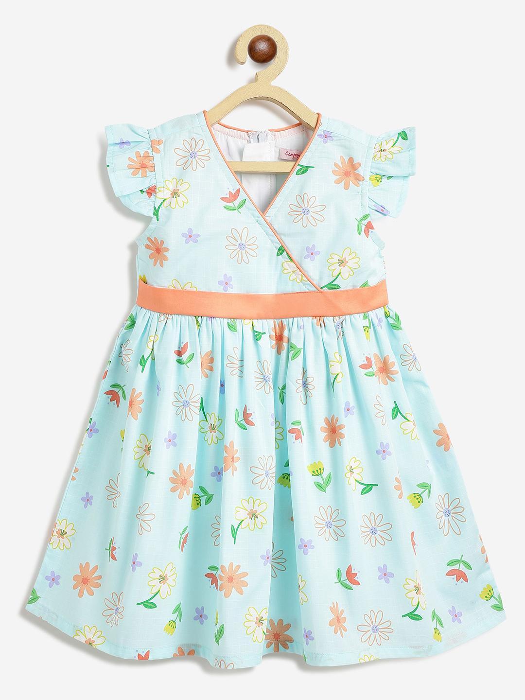 Campana Girls Alice Cotton A-Line Dress with Yoke - Sunflower Print - White & Yellow