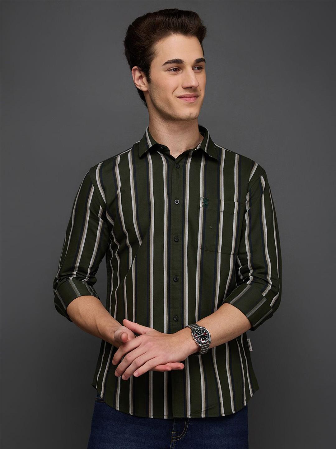 GIORDANO Men Vertical Striped Spread Collar Cotton Casual Shirt