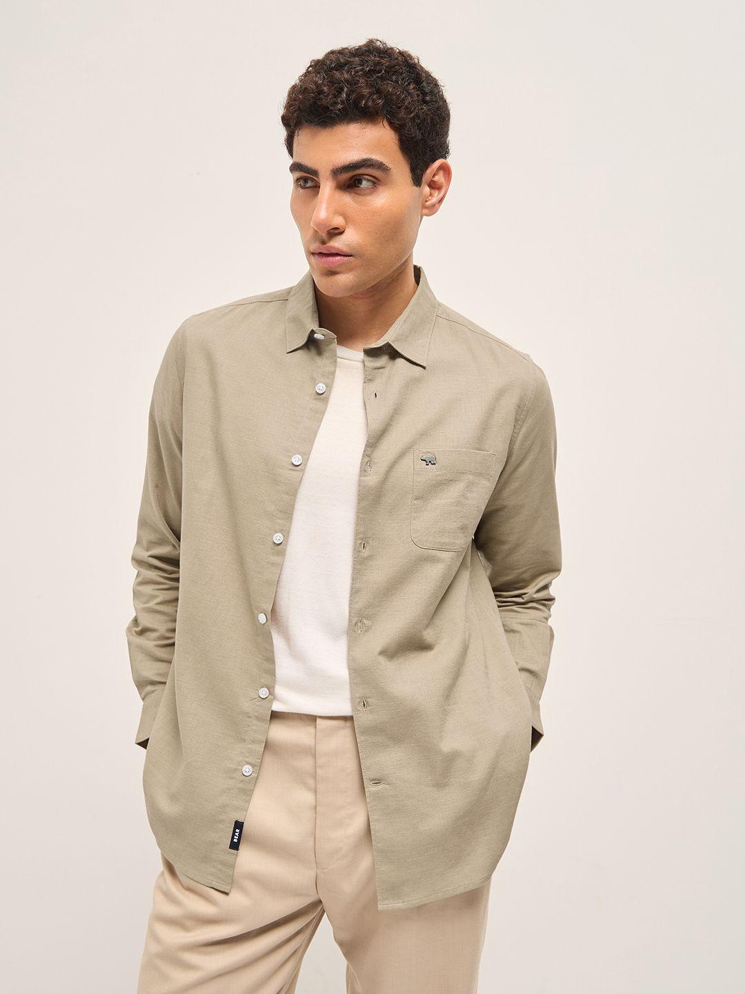 THE BEAR HOUSE Men Slim Fit Cotton Linen Shirt - Image 1