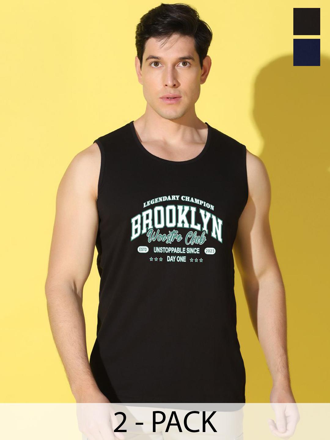 Buy WOOSTRO Pack Of 2 Printed Super Combed Cotton Antimicrobial Gym Vests -  - Apparel for Men