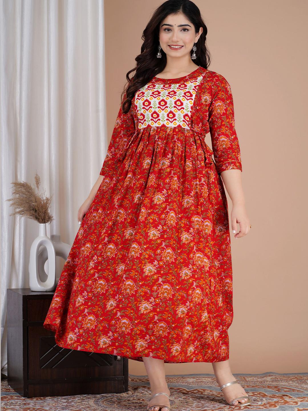 Buy Tulsiram Women Floral Printed Cotton Fit & Flare Maternity Ethnic Dress -  - Apparel for Women