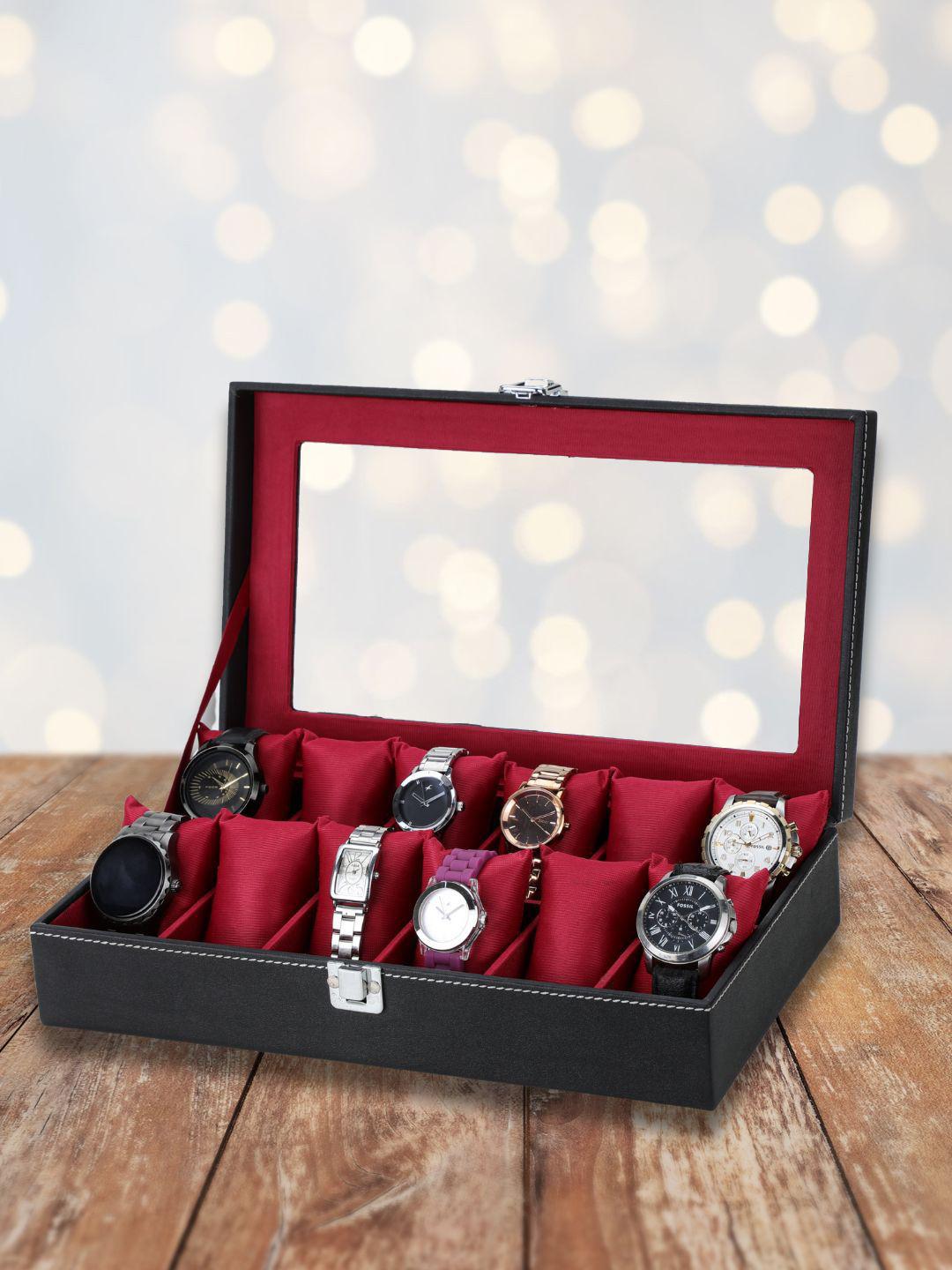 Buy ZENWOOD Black And Maroon 12 Slots Watch Organiser Box -  - Accessories for Unisex