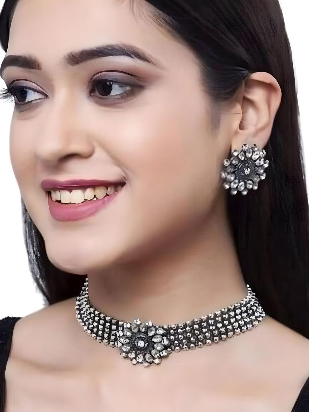 Buy SZN Stone Studded Oxidised Choker Jewellery Set - - Accessories for Women