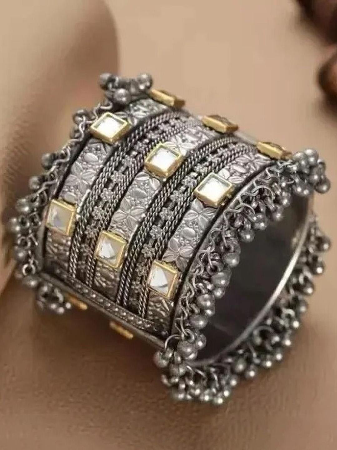 Buy SZN German Silver Artificial Stones Studded & Beaded Oxidised Bangle -  - Accessories for Women