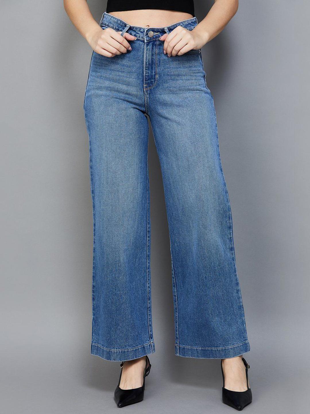 Xpose Women Comfort Wide Leg Mid-Rise Clean Look Heavy Fade Stretchable Jeans