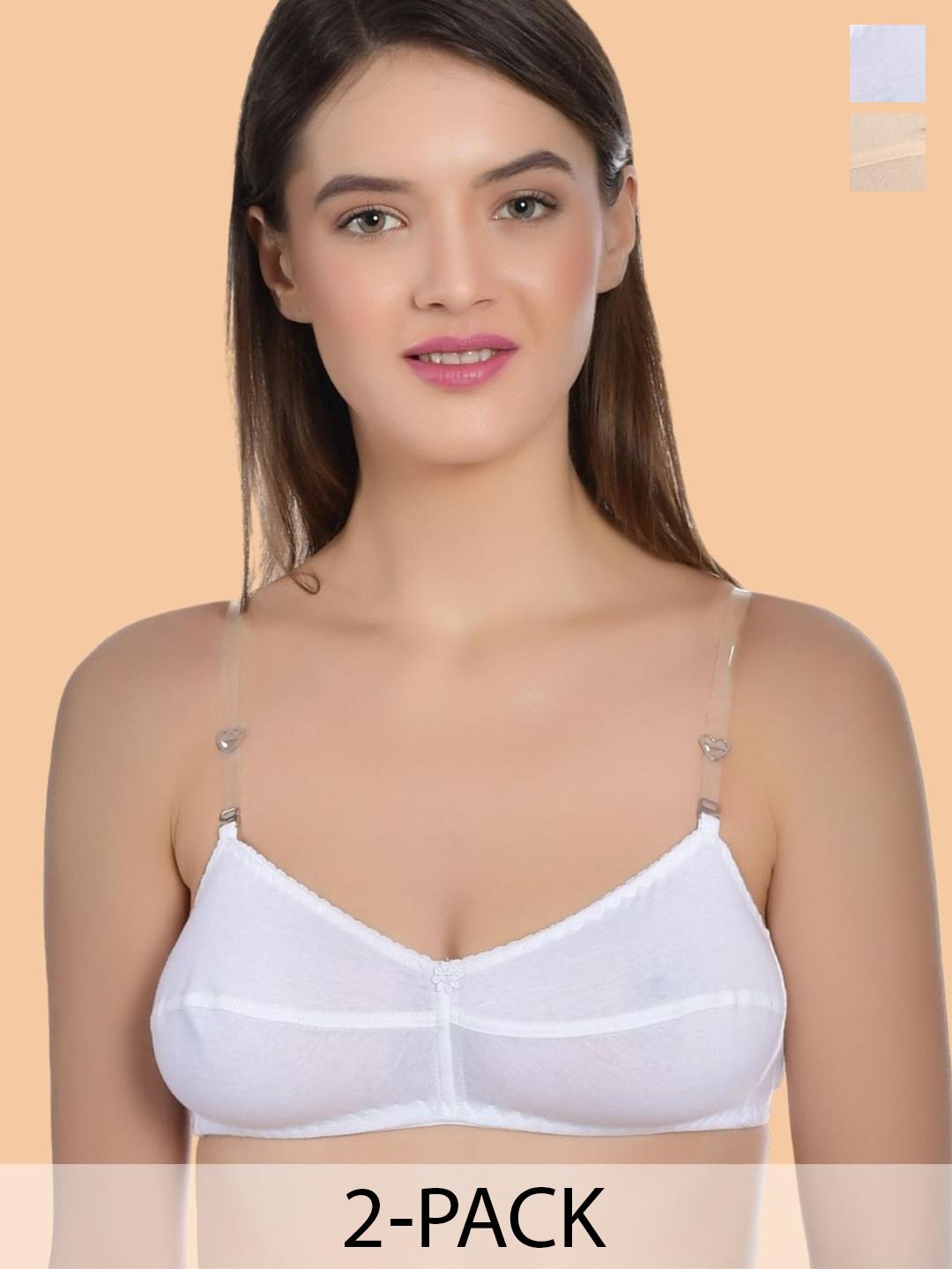 Buy Aimly Women Pack Of 2 Medium Coverage Non Padded Non Wired Transparent Strap Bra - - Apparel for Women