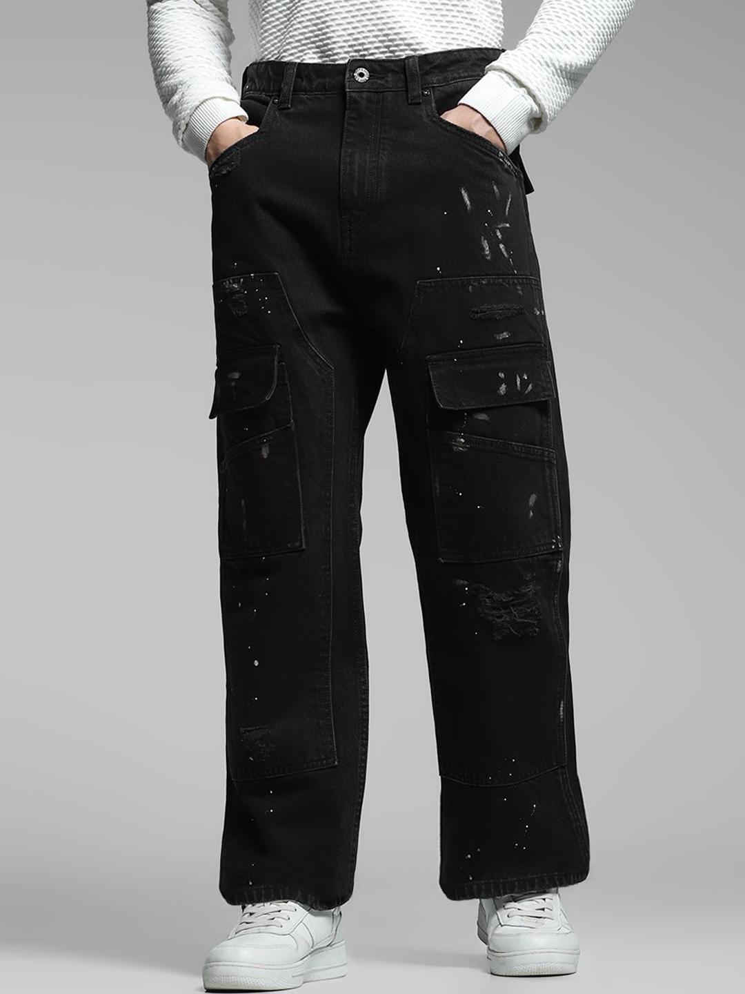 Jack & Jones Men Wide Leg High-Rise Highly Distressed Jeans