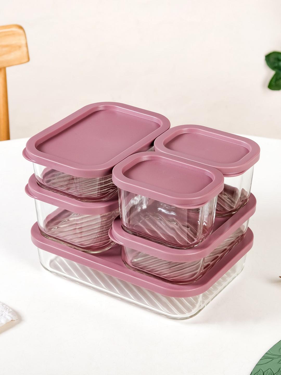 Buy Nestasia Groovo Glass Food Storage Stackable Container Set Of 6 For ...