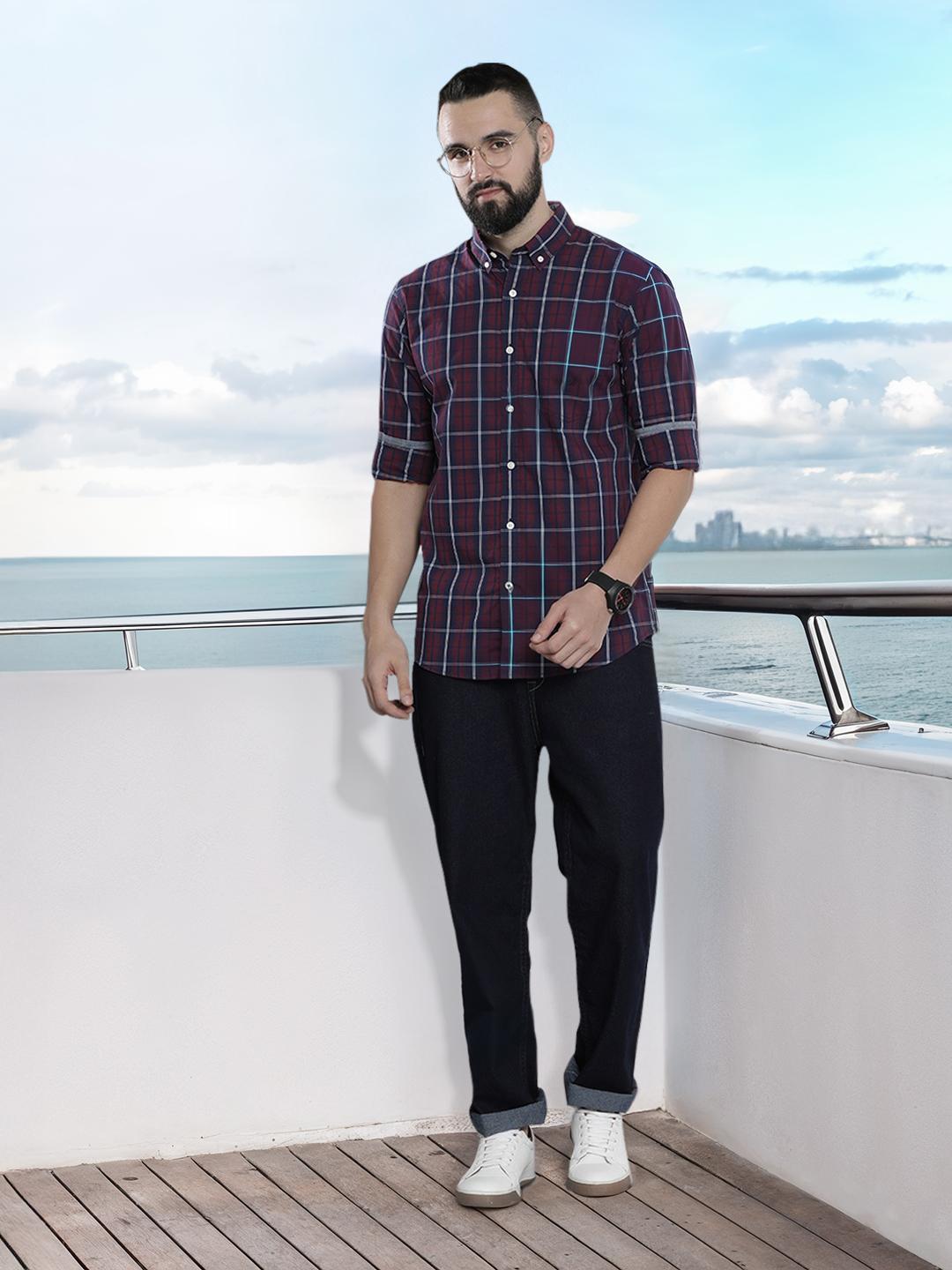 Nautica Slim-Fit Button-Down Collar Checked Casual Shirt