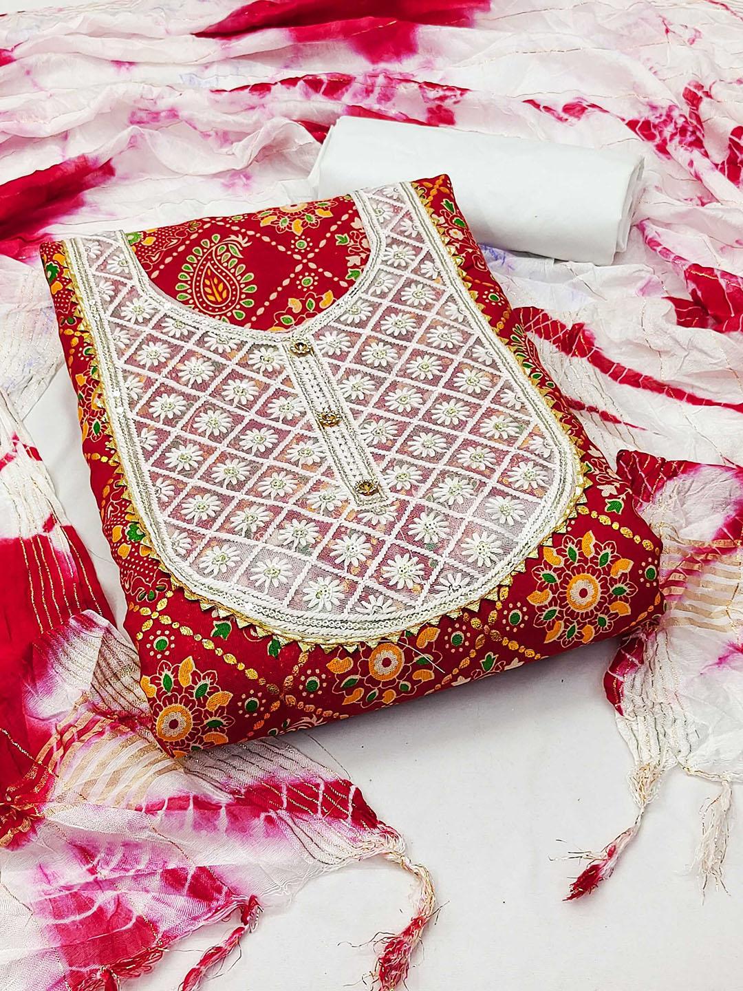 Buy SHADOW & SAINING Embroidered Pure Cotton Unstitched Dress Material ...