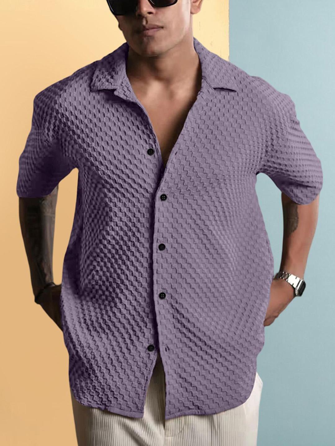 Moda Rapido Textured Spread Collar Short Sleeves Casual Shirt