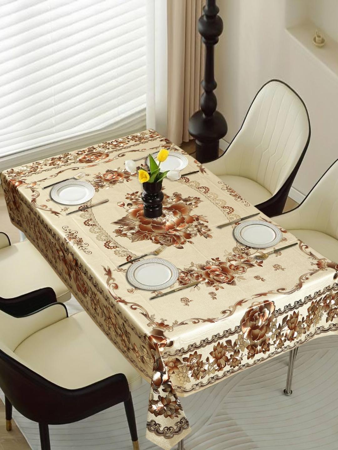 Buy Dakshya Industries Gold Toned Floral Waterproof Plastic 6 Seater Table Cover -  - Home for Unisex