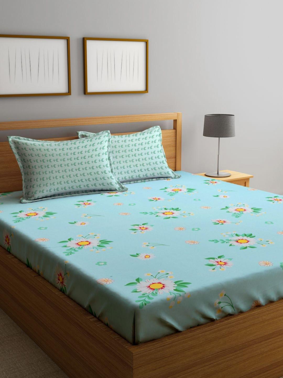 Buy Myntra Elegant Homes Blue & White Floral 300 TC King Bedsheet With 2 Pillow Covers -  - Home for Unisex