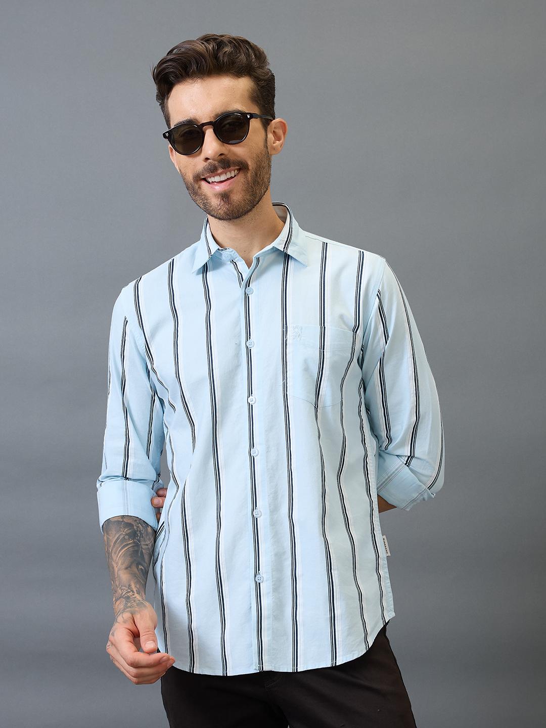 GIORDANO Men Slim Fit Striped Casual Shirt