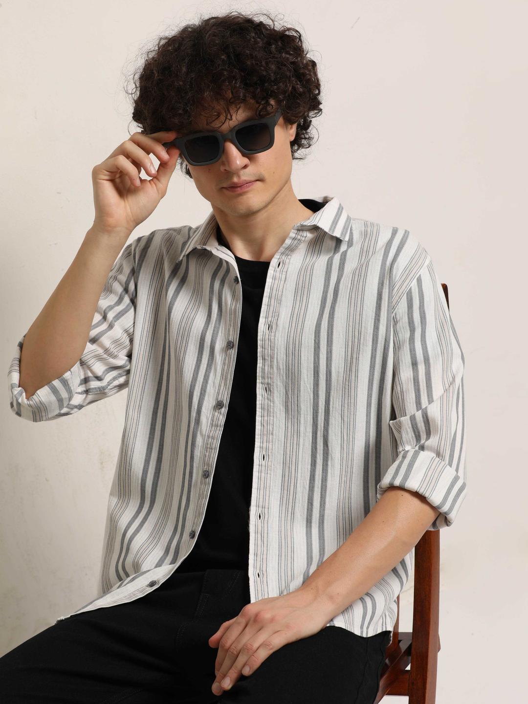 Bushirt Men Classic Striped Casual Shirt
